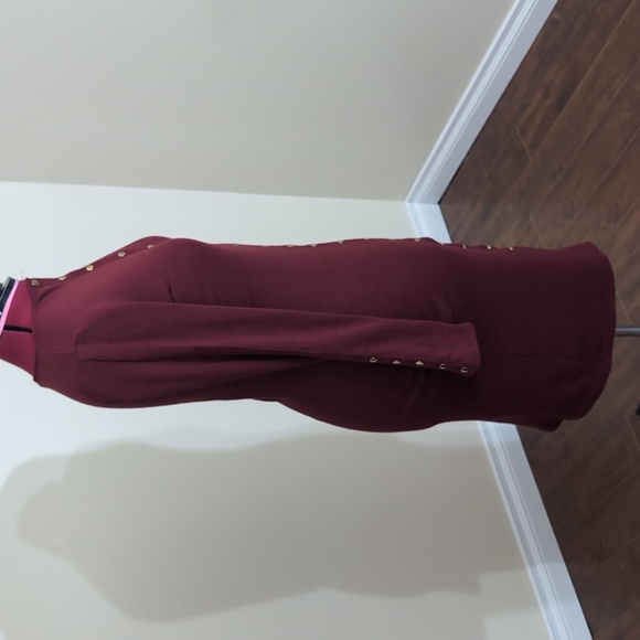 Fashion Nova| Maroon Red Long Sleeve Midi Button Up Dress With Button Detailing - Picture 4 of 15